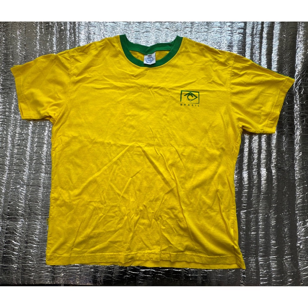 Brazil Explore Yellow Ringer T-Shirt Green Trim Brasil Graphic XL Mens Tee